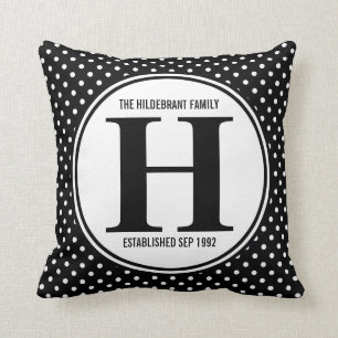 Mod Polka Dots Family Monogram Throw Pillow