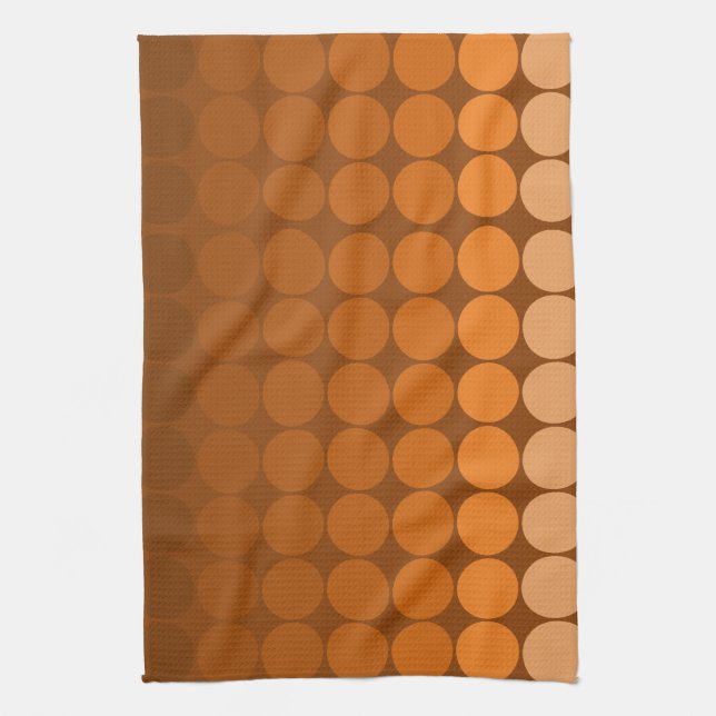 Mod pop circles in orange to browns kitchen towel (Vertical)