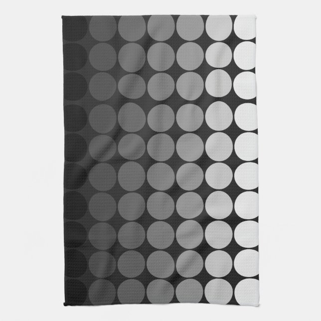 Mod pop circles in white to black kitchen towel (Vertical)