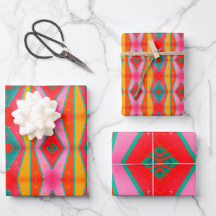Mod Pop Diamond Pattern Pink Orange Blue Yellow Wrapping Paper Sheet