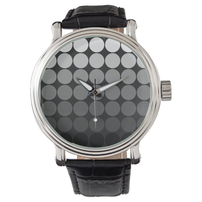 Mod Pop Dots Black Grey Gradient Circles Watch (Front)