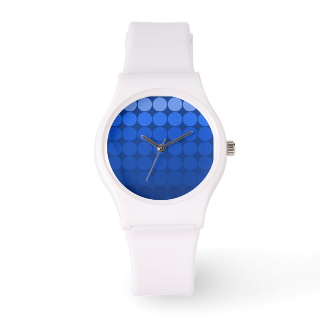 Mod Pop Dots Cobalt, Indigo Blue Dot White Watch (Front)