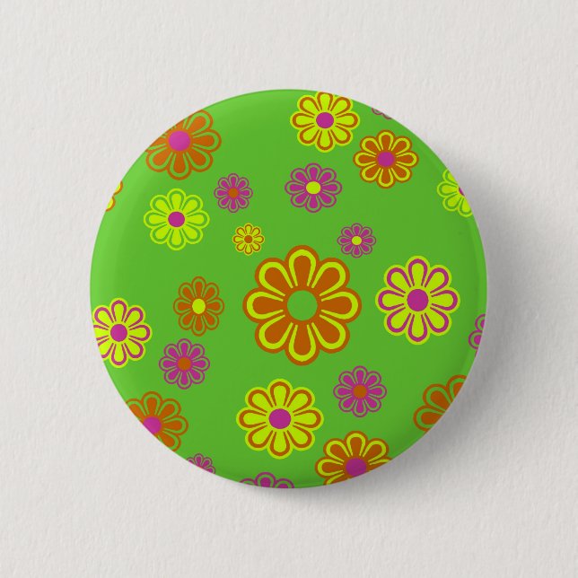 mod pop flowers groovy 2 inch round button (Front)
