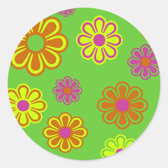 mod pop flowers groovy classic round sticker (Front)