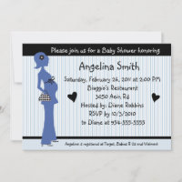 Mod Pregnant Lady Blue Baby Shower Invitation