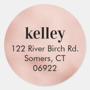 Mod Print Address Seal, Faux Rosegold Foil Classic Round Sticker