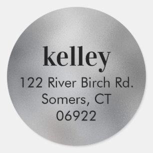 Mod Print Address Seal, Faux Silver Foil Classic Round Sticker