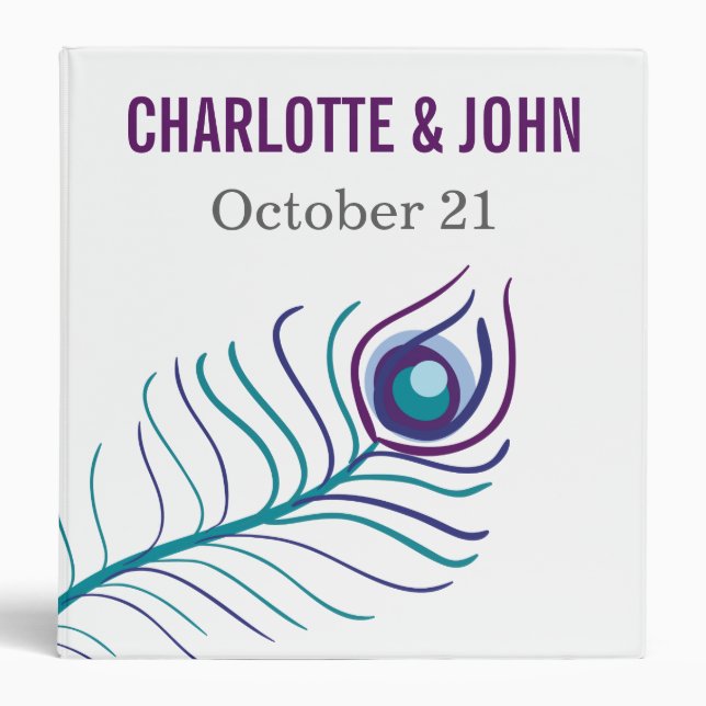 Mod purple, teal blue peacock wedding Planner Binder (Front)