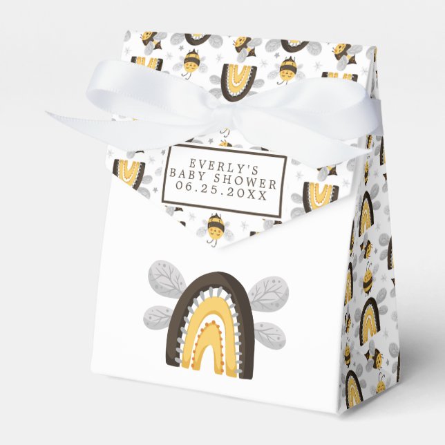 Mod Rainbow Bumblebee Bee Baby Shower  Favor Box (Front Side)