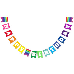 Mod Rainbow Colorful 1st Birthday Party Bunting Flags
