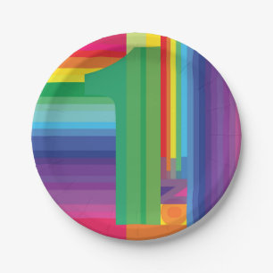 Mod Rainbow Colorful 1st Birthday Party Paper Plate