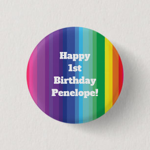 Mod Rainbow Colourful 1st Birthday Party 1 Inch Round Button