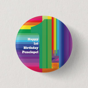 Mod Rainbow Colourful 1st Birthday Party 1 Inch Round Button