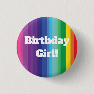 Mod Rainbow Colourful 1st Birthday Party 1 Inch Round Button