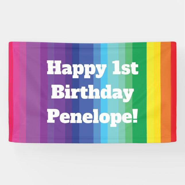 Mod Rainbow Colourful 1st Birthday Party Banner (Horizontal)