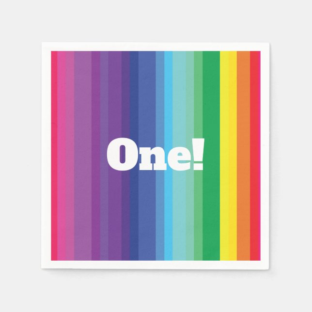 Mod Rainbow Colourful 1st Birthday Party Napkin (Front)