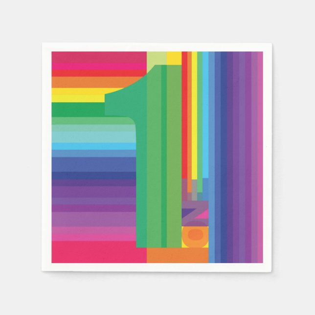 Mod Rainbow Colourful 1st Birthday Party Napkin (Front)
