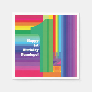 Mod Rainbow Colourful 1st Birthday Party Napkin