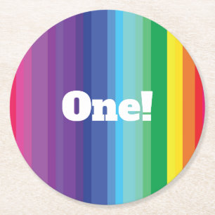 Mod Rainbow Colourful 1st Birthday Party Round Paper Coaster