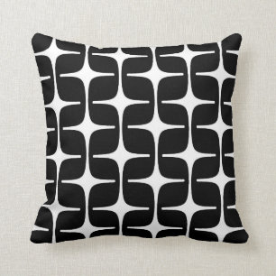 Mod Rectangles Pattern in Black and White Throw Pillow