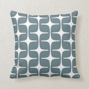 Mod Rectangles Pattern in Blue Grey and White Throw Pillow
