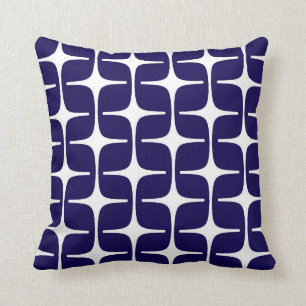 Mod Rectangles Pattern in Cobalt Blue and White Throw Pillow