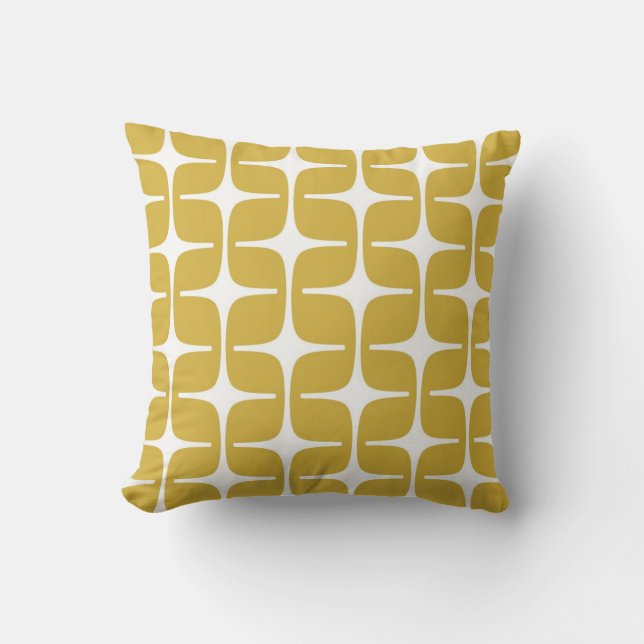 Mod Rectangles Pattern in Mustard and White Throw Pillow (Front)