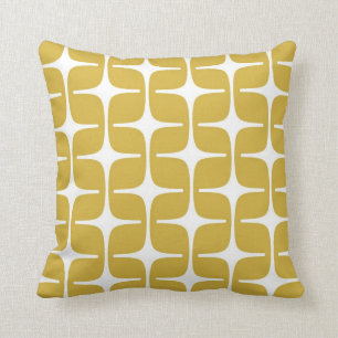 Mod Rectangles Pattern in Mustard and White Throw Pillow