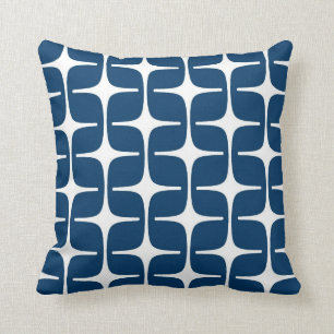 Mod Rectangles Pattern in Navy and White Throw Pillow