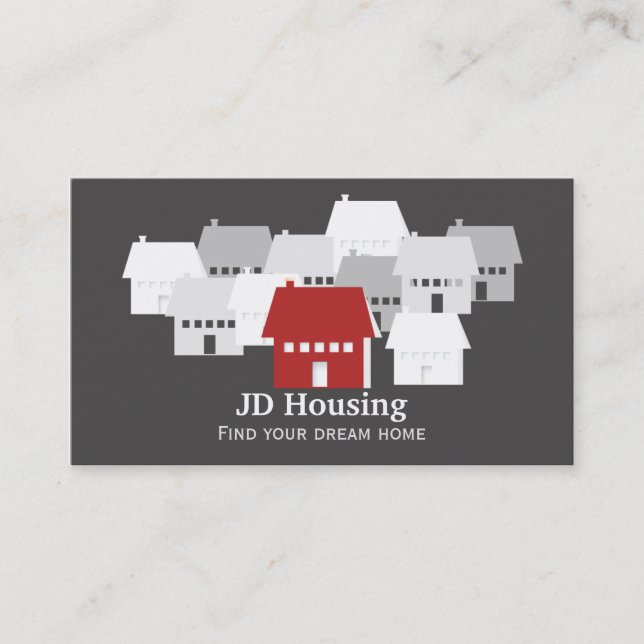 Mod Red Grey Classy Real estate  businesscards Business Card (Front)