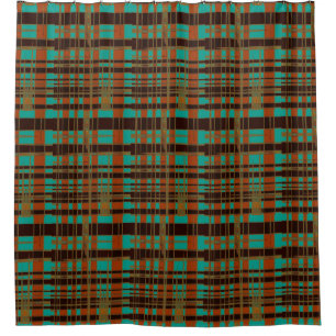 Mod Retro Asymmetrical Tartan Pattern Copper Teal