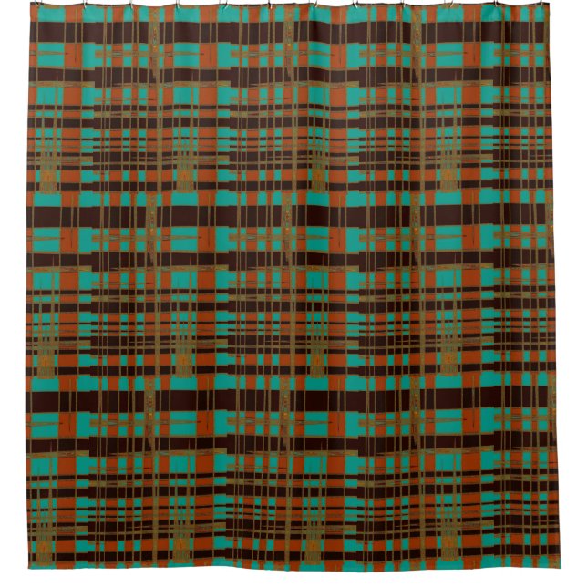 Mod Retro Asymmetrical Tartan Pattern Copper Teal (Front)