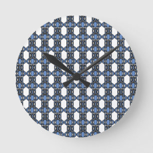 Mod Retro Blue Abstract Scarab Pattern Round Clock
