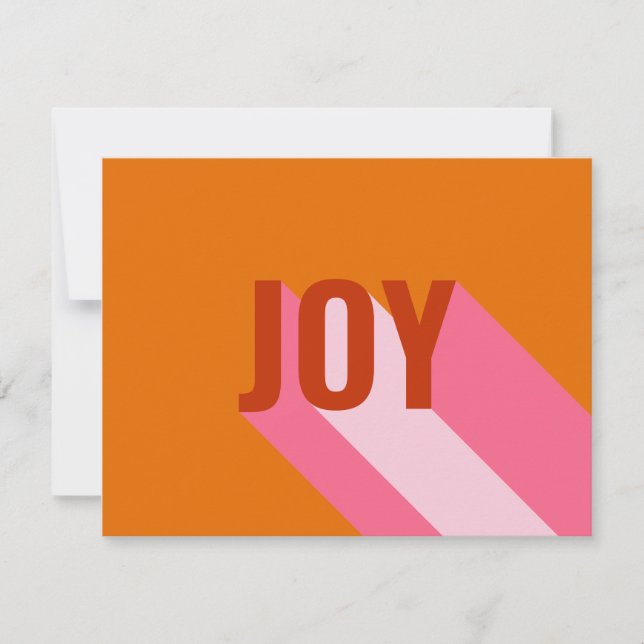 Mod Retro Bright Colourful Pink Orange Joy Photo Holiday Card (Front)