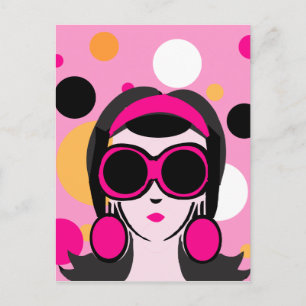 Mod Retro Girl Hot Pink Big Sunglasses Postcard