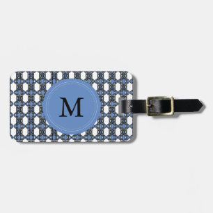 Mod Retro Monogram Blue Abstract Scarab Pattern Luggage Tag