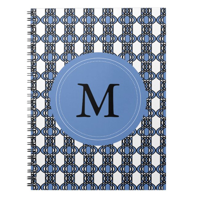 Mod Retro Monogram Blue Abstract Scarab Pattern Notebook (Front)