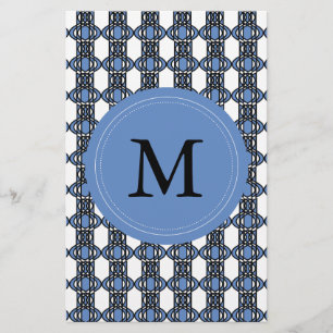 Mod Retro Monogram Blue Abstract Scarab Pattern Stationery