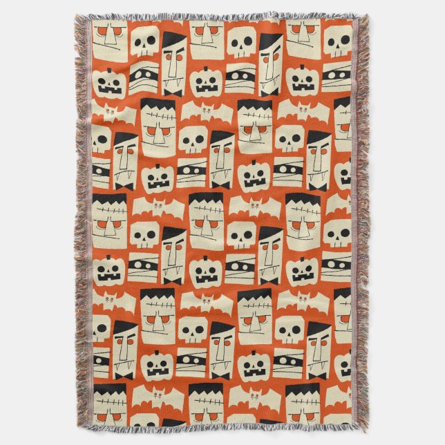 Mod Retro Monsters Throw Blanket (Front Vertical)