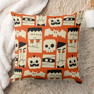Mod Retro Monsters Throw Pillow