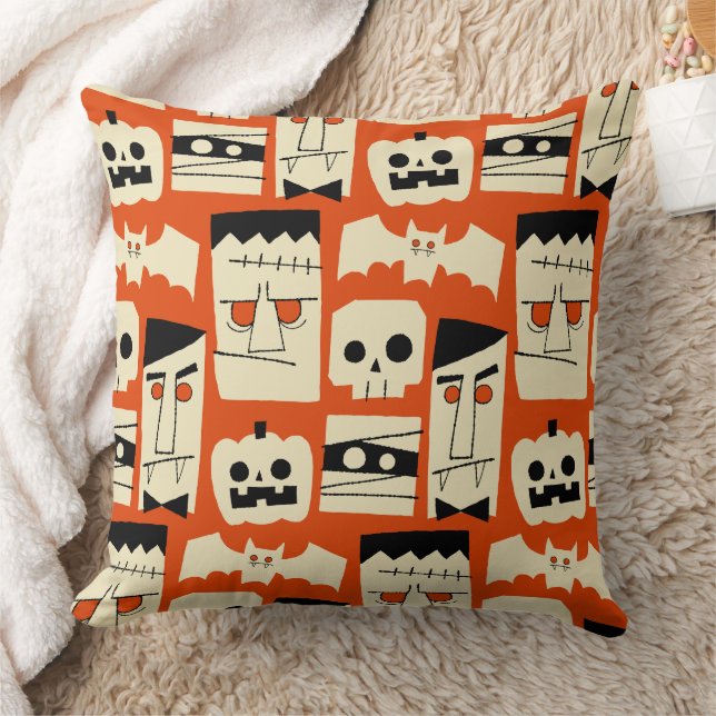 Mod Retro Monsters Throw Pillow (Blanket)