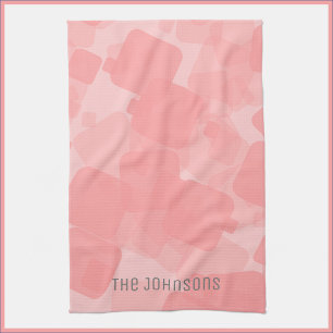 Mod Retro Pink Squares Pattern Kitchen Towel