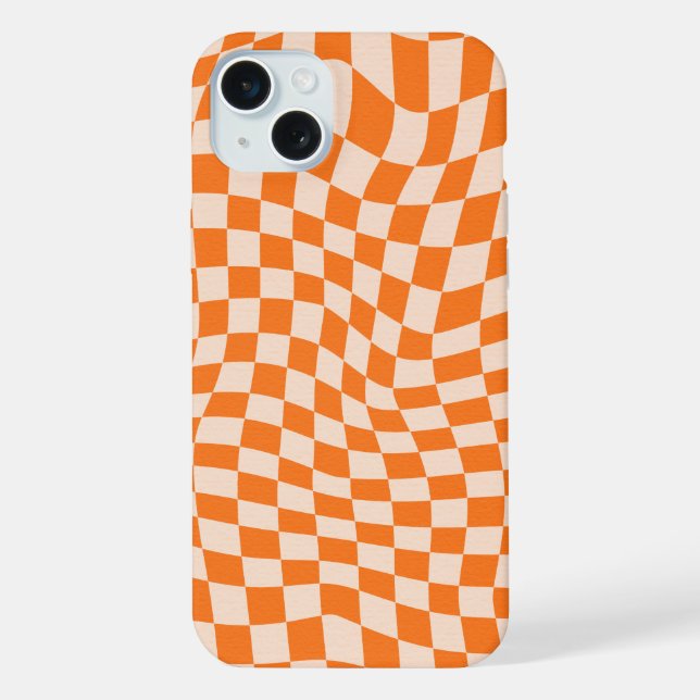 Mod Retro Psychedelic Orange chequered Pattern iPhone Case (Back)