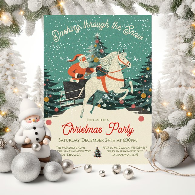 Mod Retro Santa's Sleigh ride Christmas Party Invitation (Creator Uploaded)