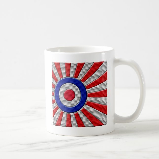 Mod Roundel Asian Sunburst in Carbon Fibre Style Coffee Mug (Right)