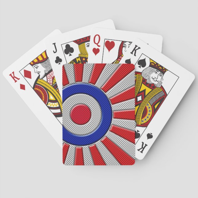 Mod Roundel Asian Sunburst in Carbon Fibre Style Playing Cards (Back)