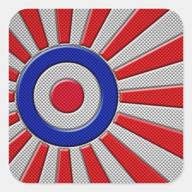 Mod Roundel Asian Sunburst in Carbon Fibre Style Square Sticker (Front)