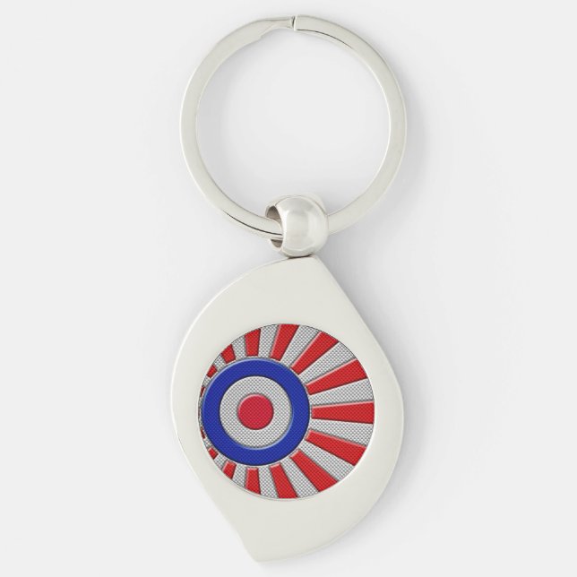 Mod Roundel Sunburst Carbon Fibre Style Keychain (Front)