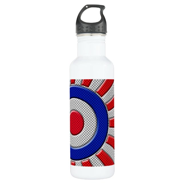 Mod Roundel Sunburst Design in Carbon Fibre Style 710 Ml Water Bottle (Front)