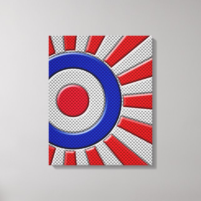 Mod Roundel Sunburst Design in Carbon Fibre Style Canvas Print (Front)